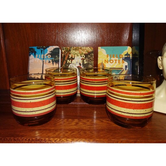 Vintage Four Golden Rust & Cream Anchor Hocking Drink Glasses MCM 1970s - Picture 8 of 9